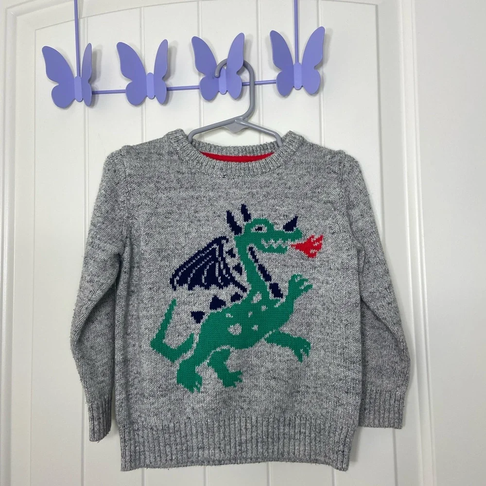 NWOT Baby GAP boy’s dragon dark gray heavy knit crewneck sweater 2 years‎